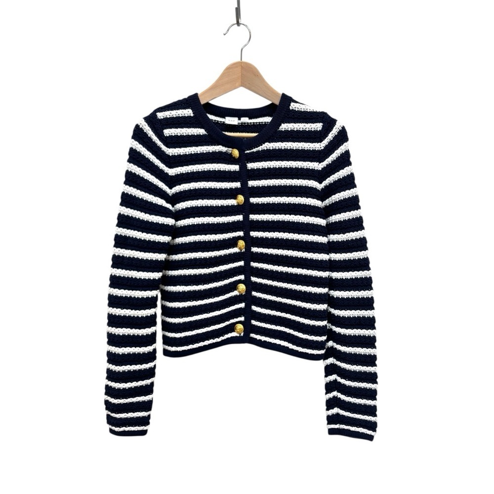 GAP Textured Striped Cardigan Sweater Lady Jacket Size S Navy Old Money Classic